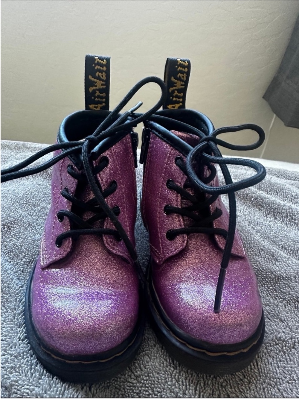Dr. Martens Kids Purple Glitter Lace-Up Boots